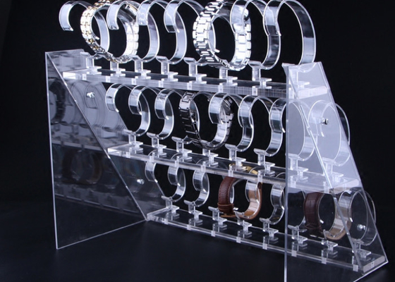 Soporte de exhibición de acrílico transparente del reloj de 3 gradas para la exhibición del reloj de Casio
