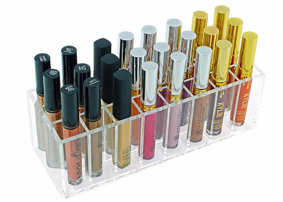 Prenda impermeable de acrílico de los contenedores de almacenamiento del maquillaje de la exhibición cosmética de la barra de labios