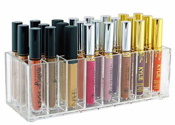 Prenda impermeable de acrílico de los contenedores de almacenamiento del maquillaje de la exhibición cosmética de la barra de labios