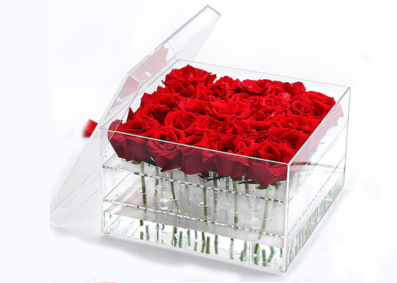 Los cubos de acrílico de la exhibición del claro de la flor de Rose rompen fácil resistente limpiar
