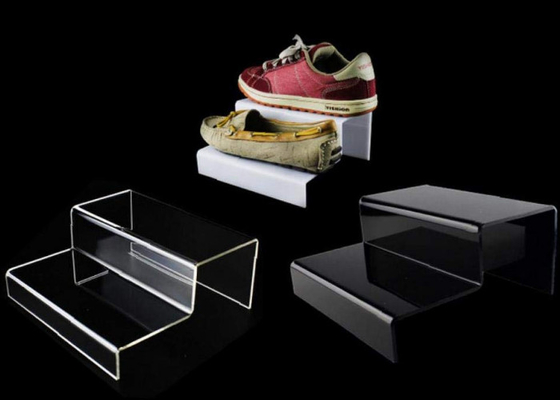 Canalización vertical de acrílico plástica de la exhibición del zapato de los soportes de exhibición del zapato de las gradas multi de encargo