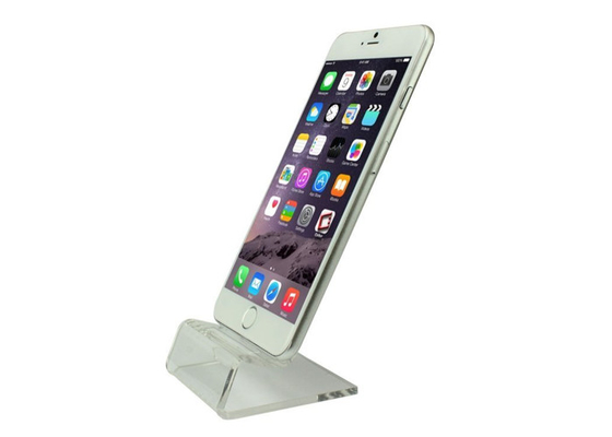 Tenedor plástico de acrílico claro del soporte del teléfono celular del soporte de exhibición del teléfono móvil mini