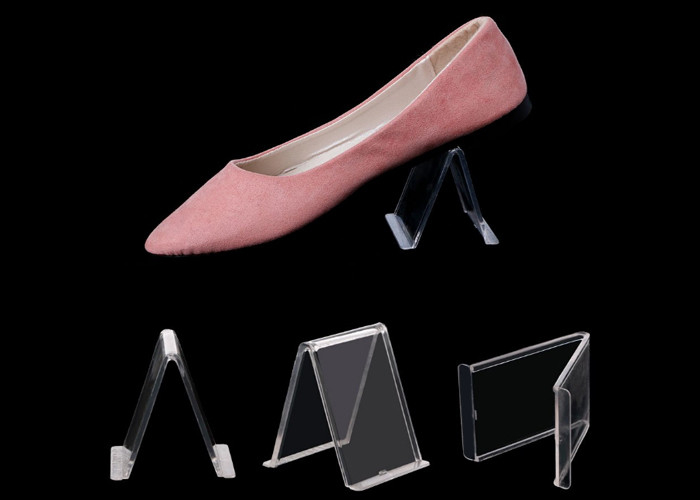 Tienda de acrílico multifuncional del tenedor del estante del estante del zapato de la forma de V del soporte de exhibición del zapato