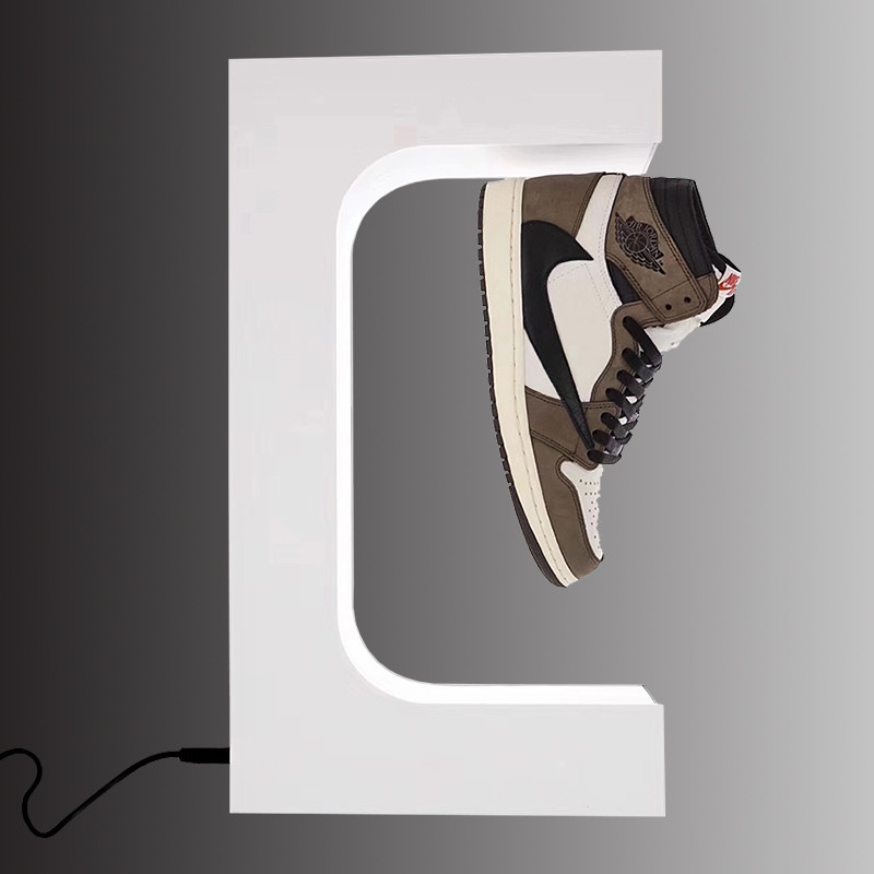 La moda que eleva y mantiene flotando el soporte de exhibición flotante magnético de los zapatos y la exhibición de la tienda para la suposición de los zapatos separan la unidad de visualización de los zapatos blanca